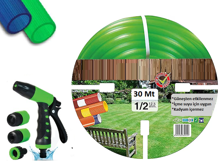 Venoa VS30 Bahçe Hortumu Pvc Silikonlu Kırılmaz 5 Parça Set 30 Mt
