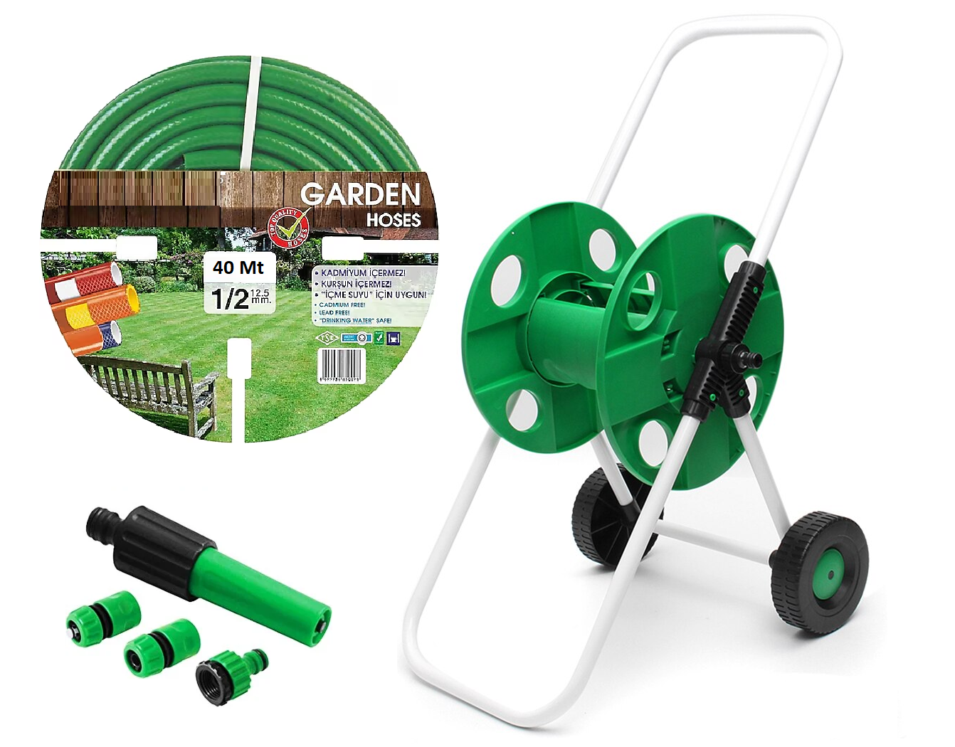 Venoa Garden VMG40 Tekerlek Tamburlu Bahçe Su Hortumu 40 Mt 6 Parça