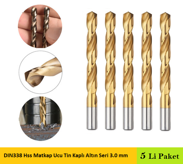 Venoa DIN338 Hss Matkap Ucu Tin Kaplı Altın Seri 3.0 mm