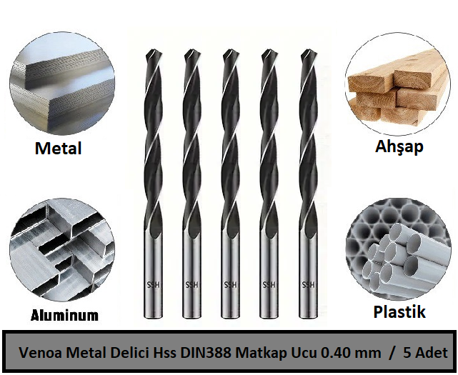 Venoa Metal Delici Hss DIN388 Matkap Ucu 0.40 mm Paket 5 Li
