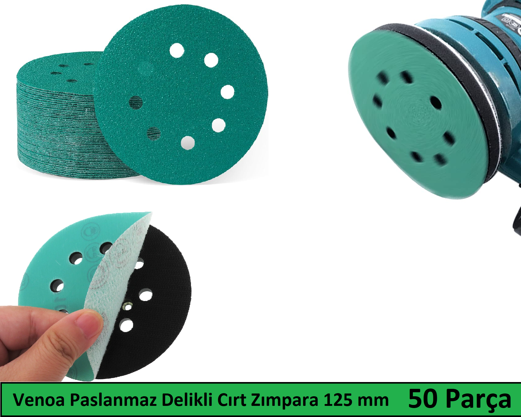 Venoa Paslanmaz Metal Ahşap Delikli Cırt Zımpara Kağıdı 125 mm 50 Parça