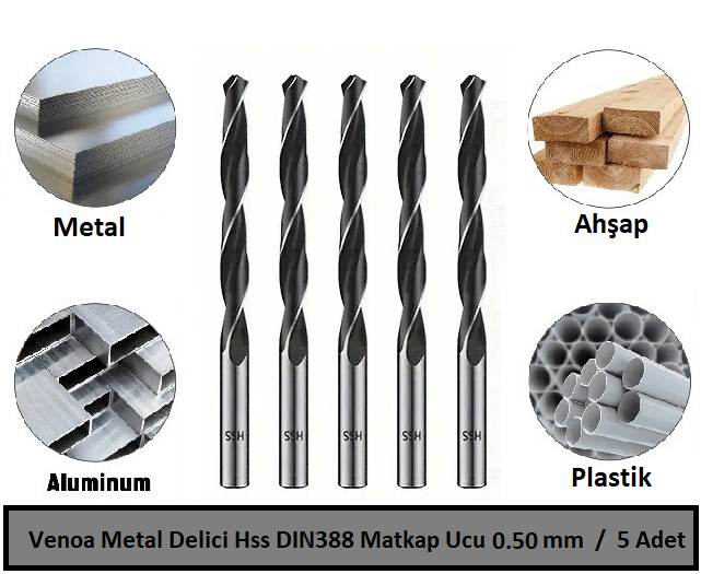 Venoa Metal Delici Hss DIN388 Matkap Ucu 0.50 mm Paket 5 Li