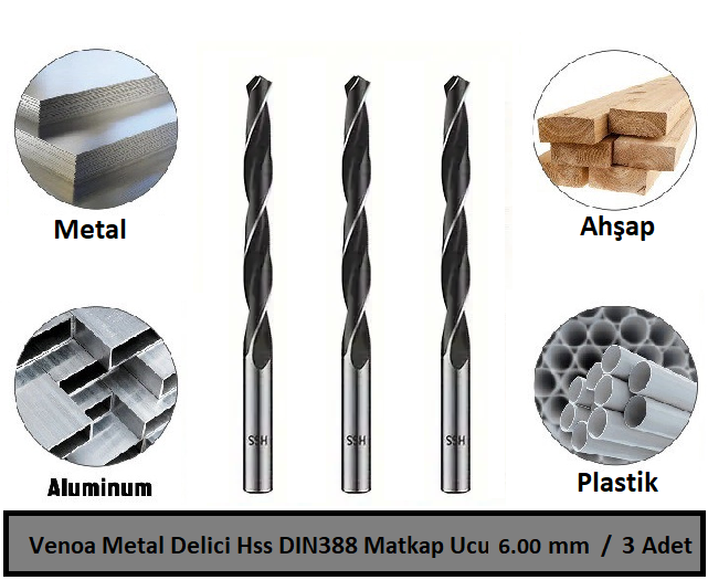 Venoa Metal Delici Hss DIN388 Matkap Ucu 6.00 mm Paket 3 Lü