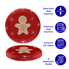 Hijyenik Paketli 10 Adet Kavanoz Kapağı Yeni Yıl Serisi 82 mm KırmızıCookie