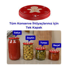 Hijyenik Paketli 10 Adet Kavanoz Kapağı Yeni Yıl Serisi 82 mm KırmızıCookie