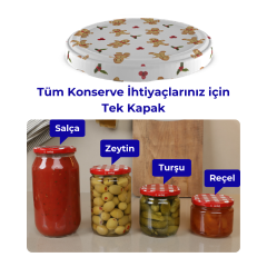 Hijyenik Paketli 10 Adet Kavanoz Kapağı Yeni Yıl Serisi 82 mm BeyazCookie
