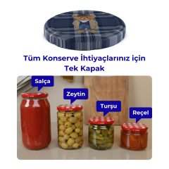 Hijyenik Paketli 10 Adet Kavanoz Kapağı Yeni Yıl Serisi 82 mm EkoseTeddyLacivert