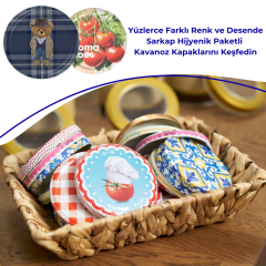 Hijyenik Paketli 10 Adet Kavanoz Kapağı Yeni Yıl Serisi 82 mm EkoseTeddyLacivert