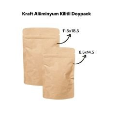 50'li Paket 11,5x18,5cm Kraft Alüminyum Kilitli Doypack