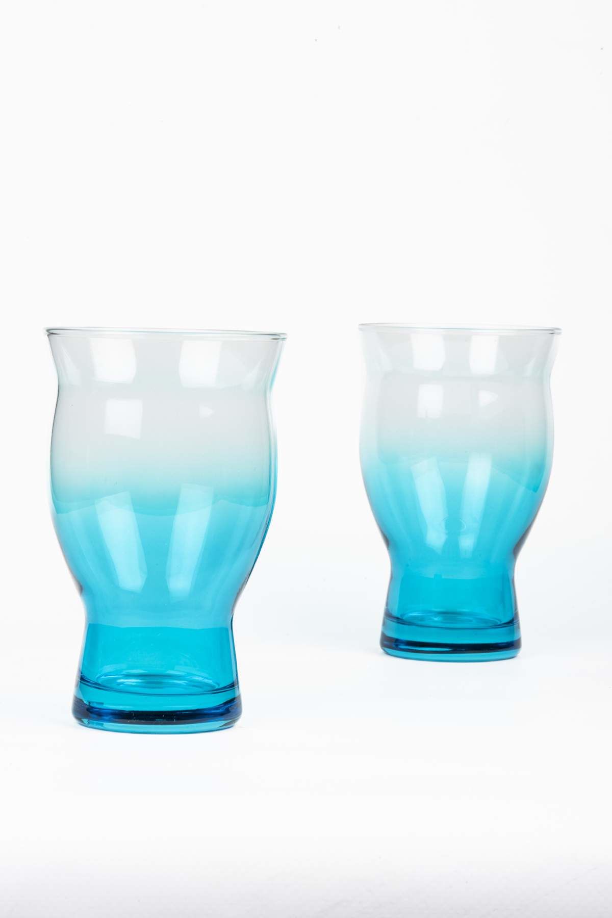 2 Adet Renkli Cam Ayaklı Tombul Fresh İçecek Bardağı 480 ml 14x9cm