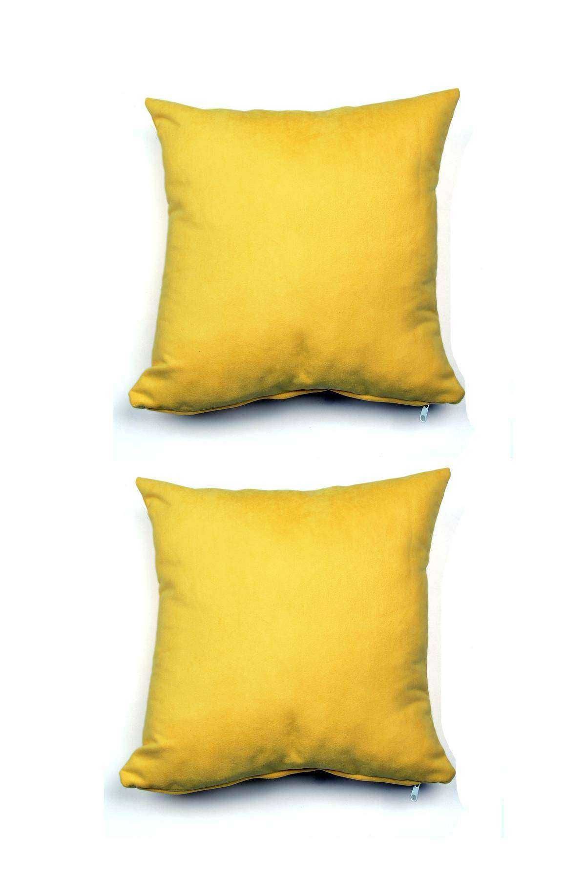 2 adet Süet Kırlent Minder Kılıfı 40X40cm Hardal Sarısı