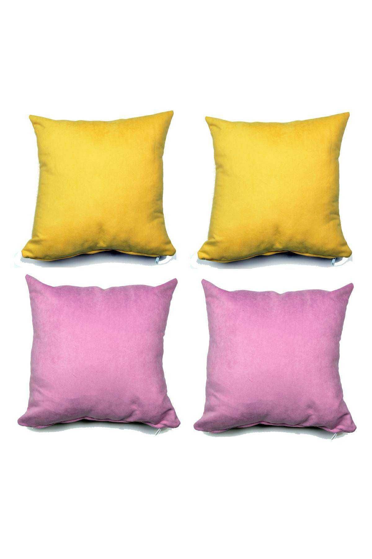 4 adet Süet Kırlent Minder Kılıfı 40X40cm Hardal Sarısı Lila
