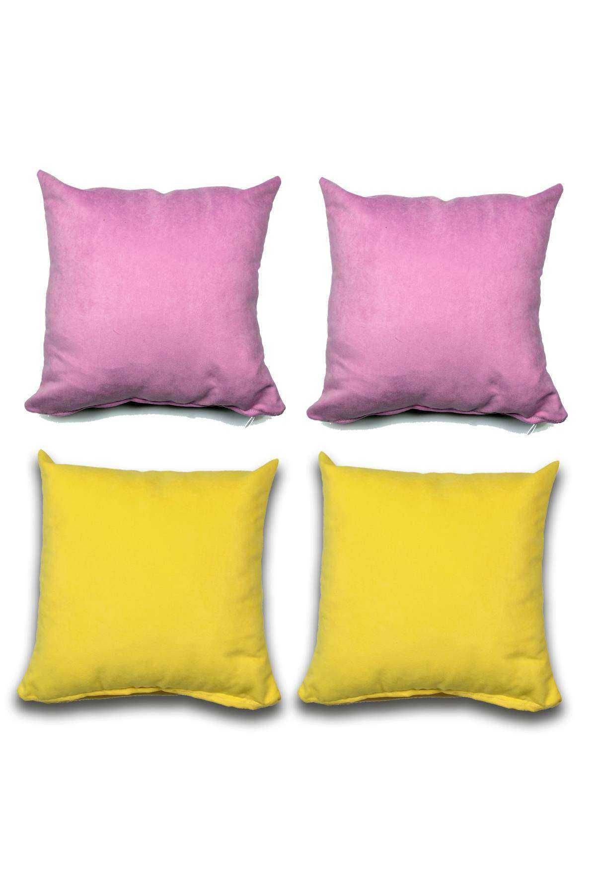 4 adet Süet Kırlent Minder Kılıfı 40X40cm Lila Sarı