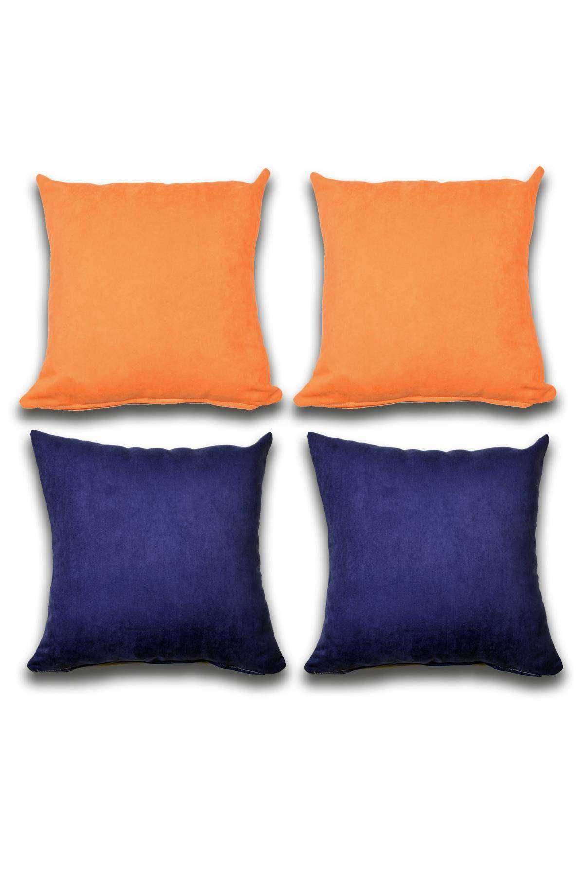 4 adet Süet Kırlent Minder Kılıfı 40X40cm Portakal Saks Mavisi