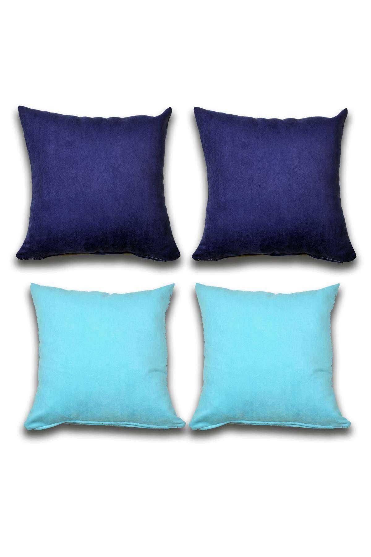 4 adet Süet Kırlent Minder Kılıfı 40X40cm Saks Mavisi Turquaz