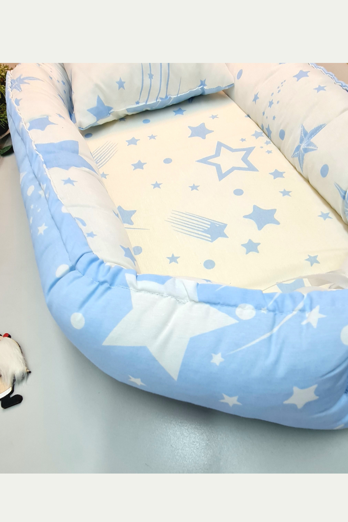 Babynest Yastıklı Çok Amaçlı Anne Yanı Minder Alt Açma Mavi Bebek Yatak