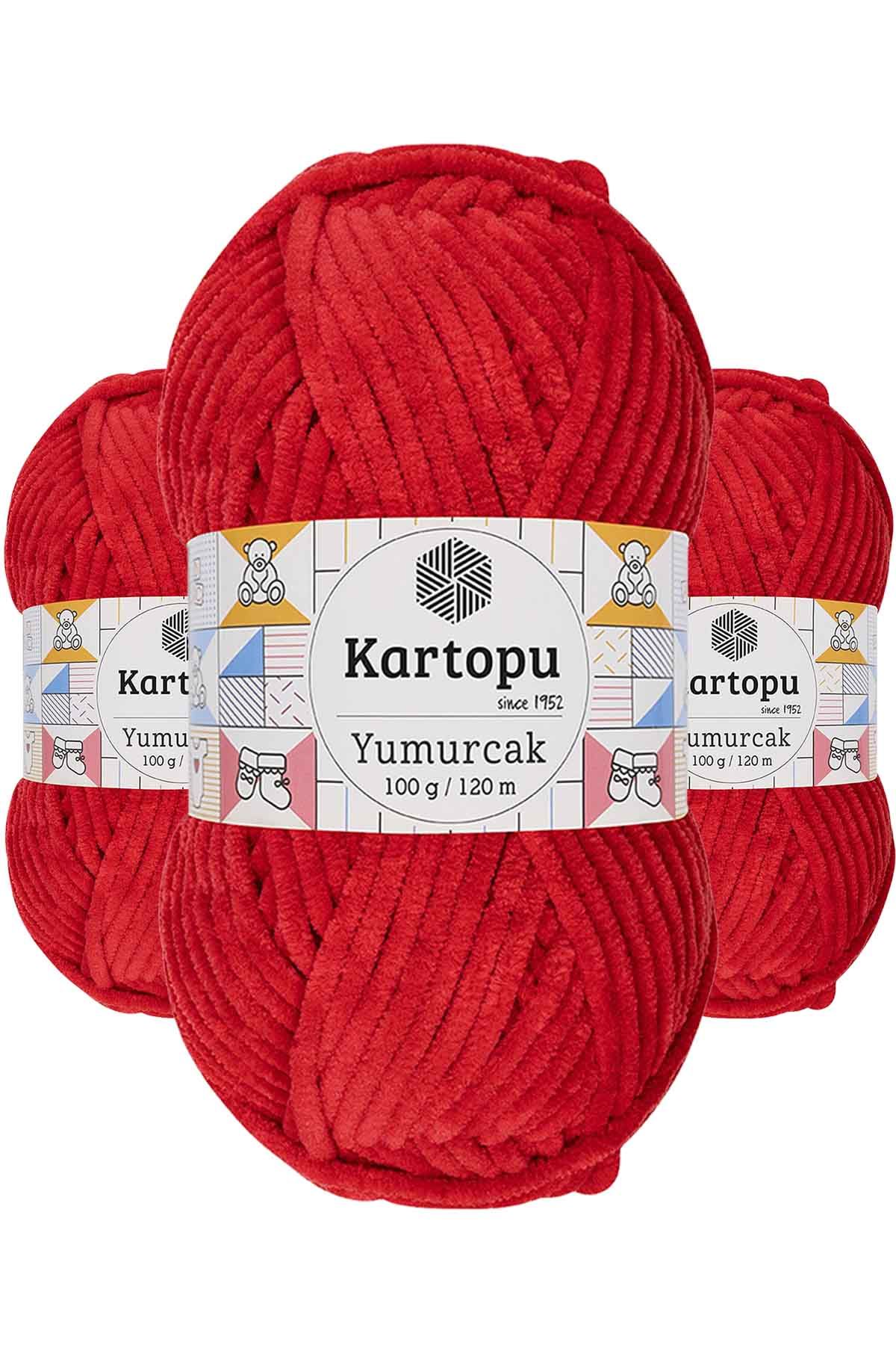 3 Adet Yumurcak Kadife El Örgü İpi Açık Kırmızı K165