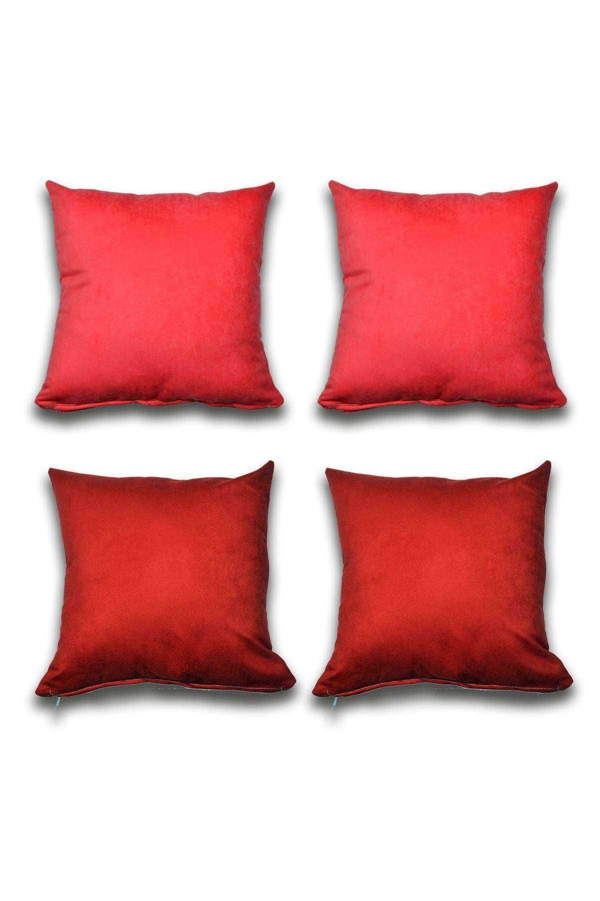 4 adet Süet Kırlent Minder Kılıfı 40X40cm Açık Kırmızı Bordo