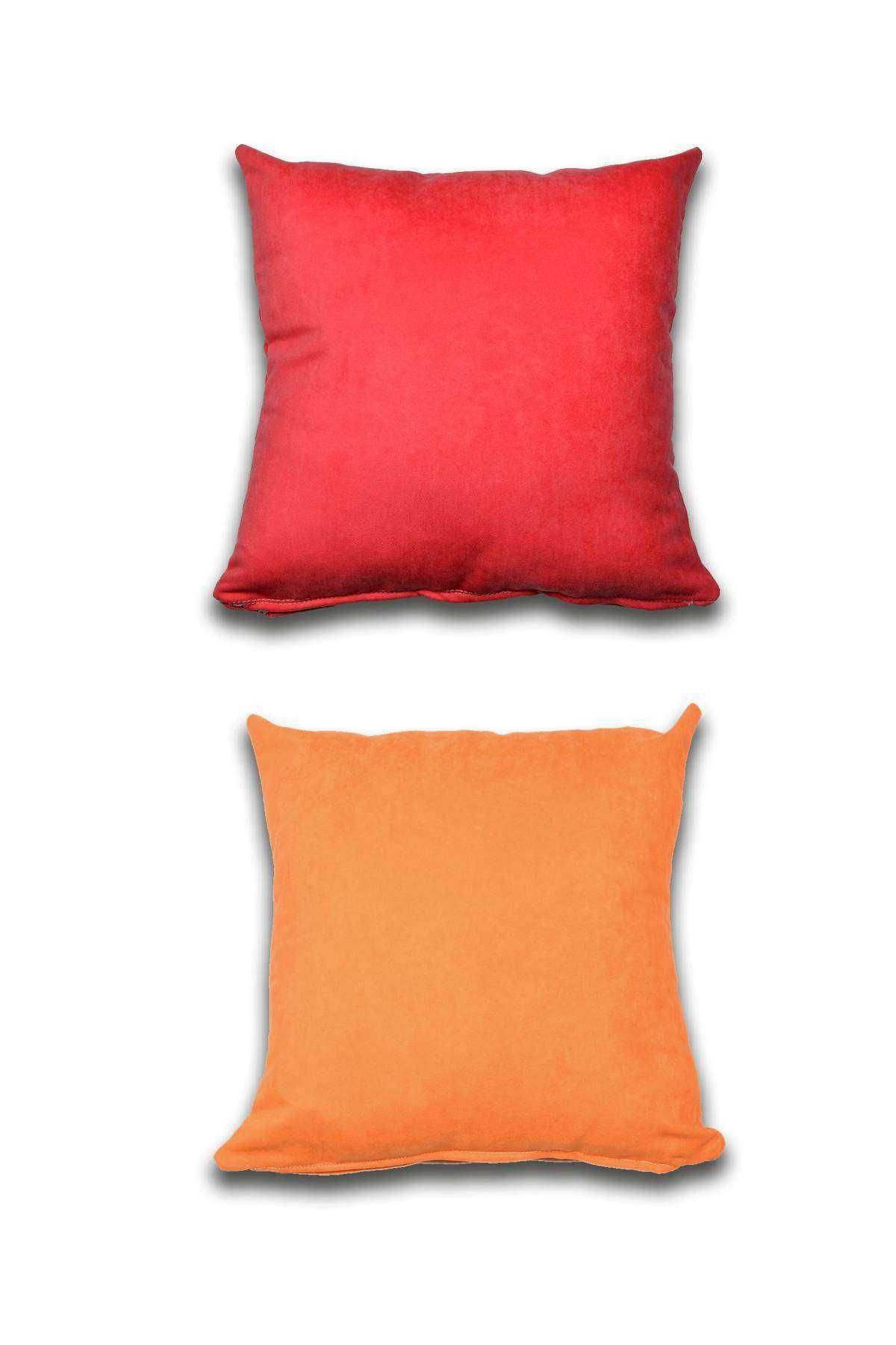 2 adet Süet Kırlent Minder Kılıfı 40X40cm Açık Kırmızı Portakal