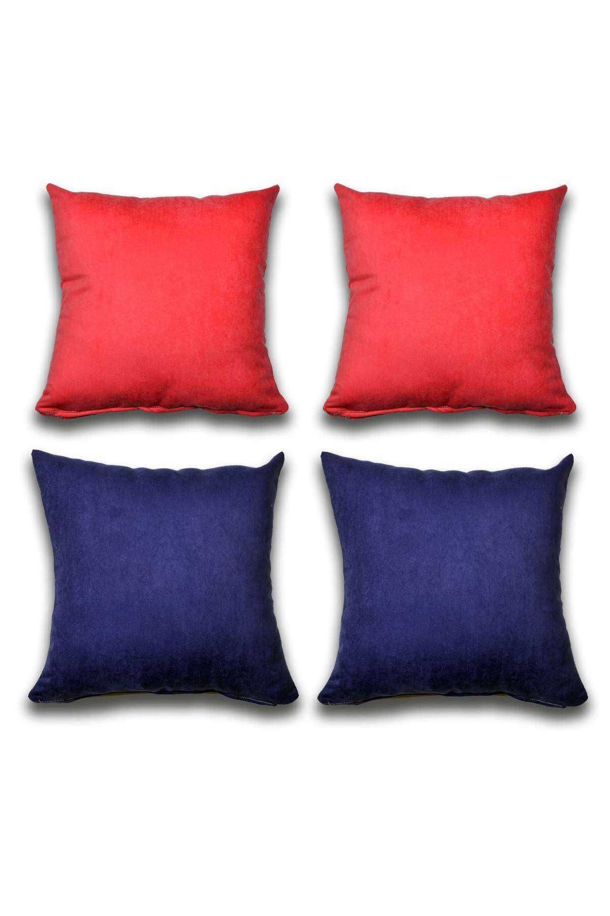 4 adet Süet Kırlent Minder Kılıfı 40X40cm Açık Kırmızı Saks Mavisi