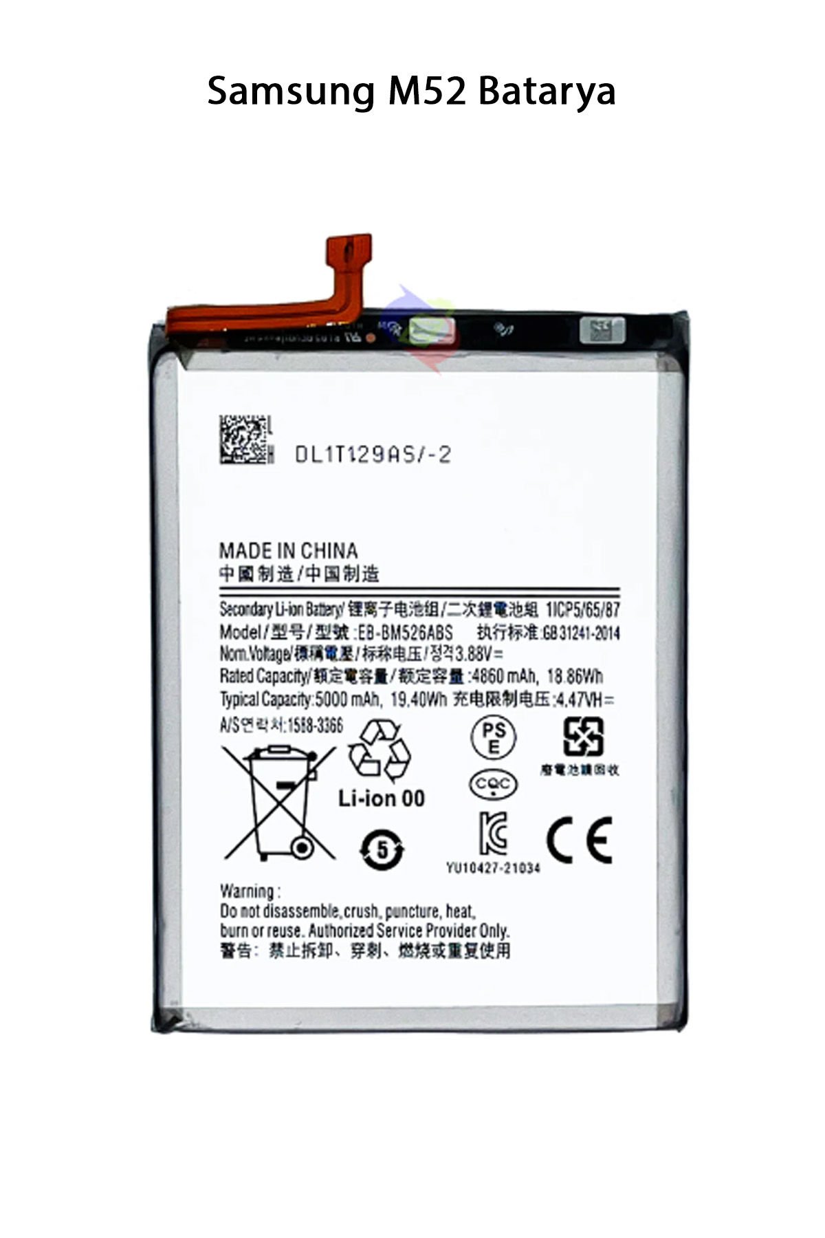 Samsung M52 Telefonlarla Uyumlu Batarya 5000 mAh