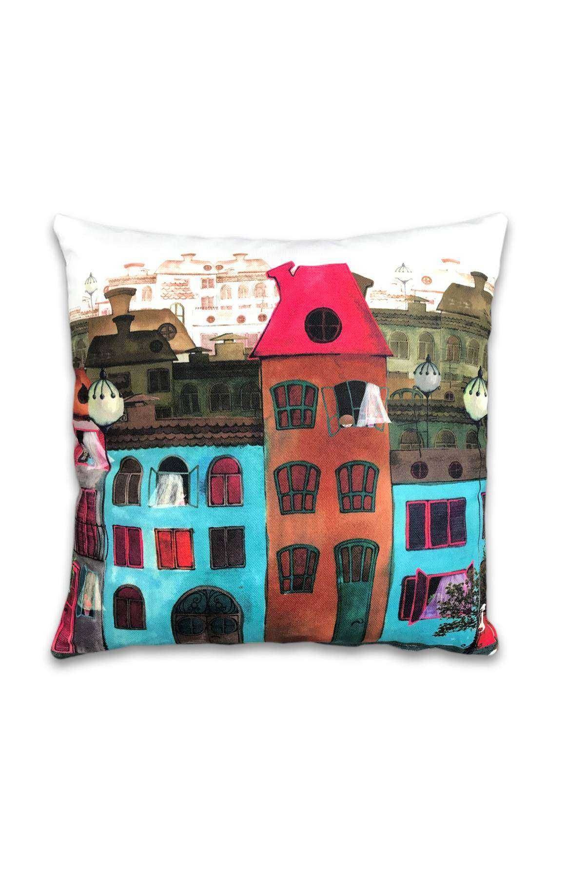 Çift Taraf Baskılı Petek Kumaş Kırlent Minder Kılıfı 43x43 Mavi