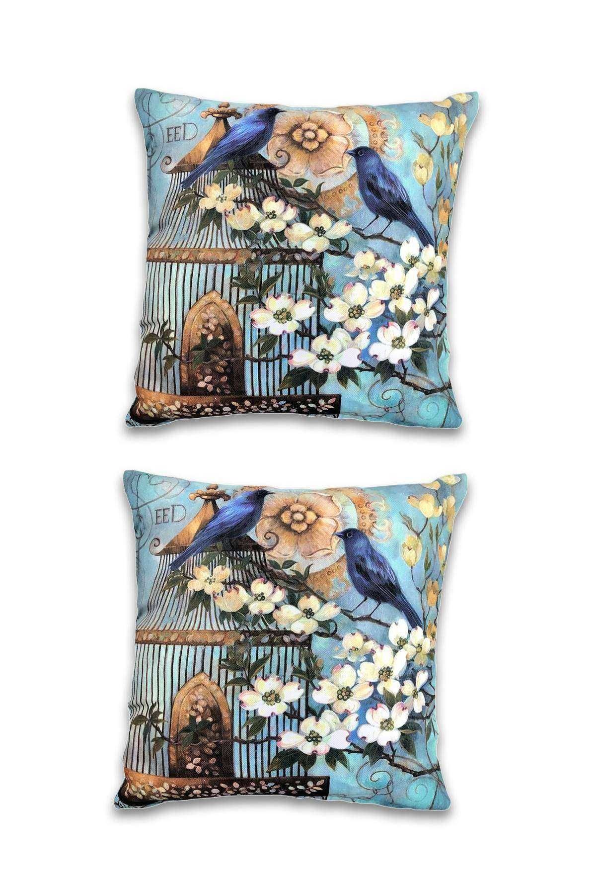 2 li Çift Taraf Baskı Petek Kumaş Kırlent Minder Kılıfı 43x43 S1