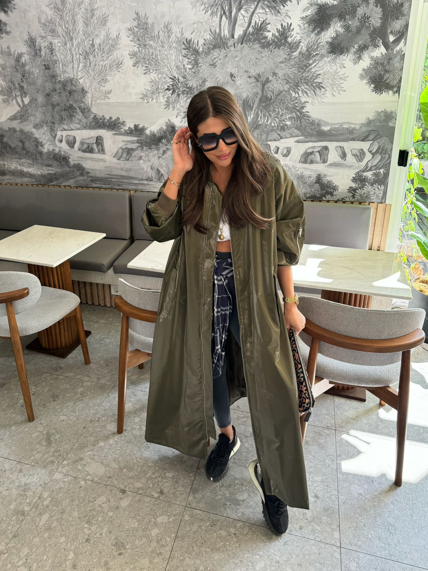 Deri görünümlü maxi bomber trench