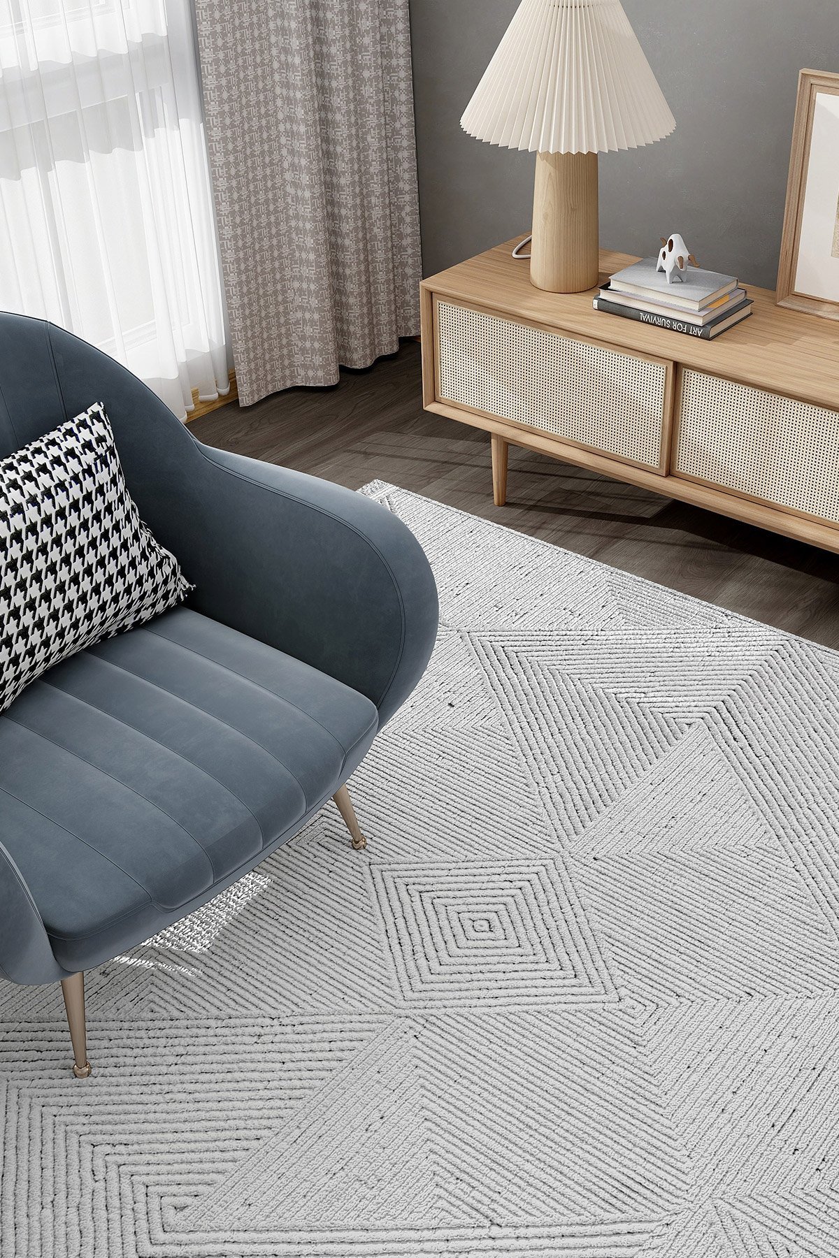 Buhalı Happy 02 Gri Modern Salon Halısı