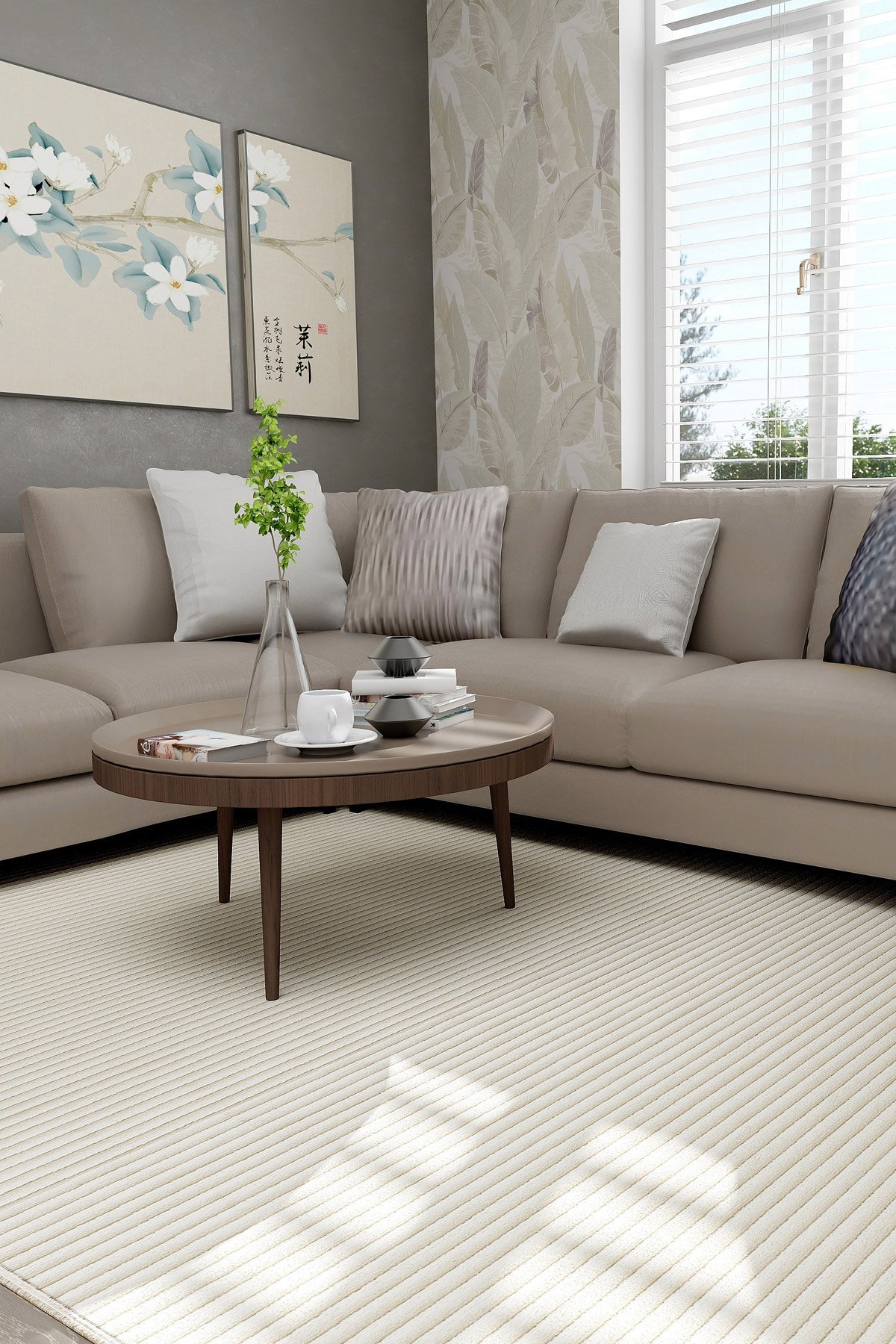 Buhalı Cross 02 Krem Modern Salon Halısı