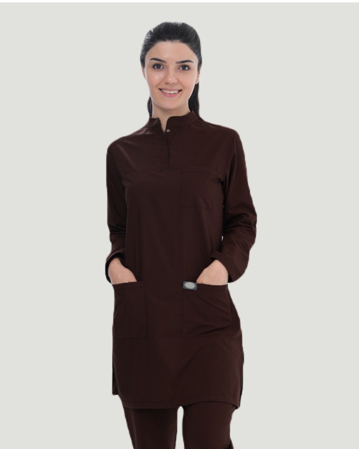 TERİKOTON (İNCE KUMAŞ) TESETTÜR CERRAHİ UNİFORMA TAKIM XS - Kahverengi