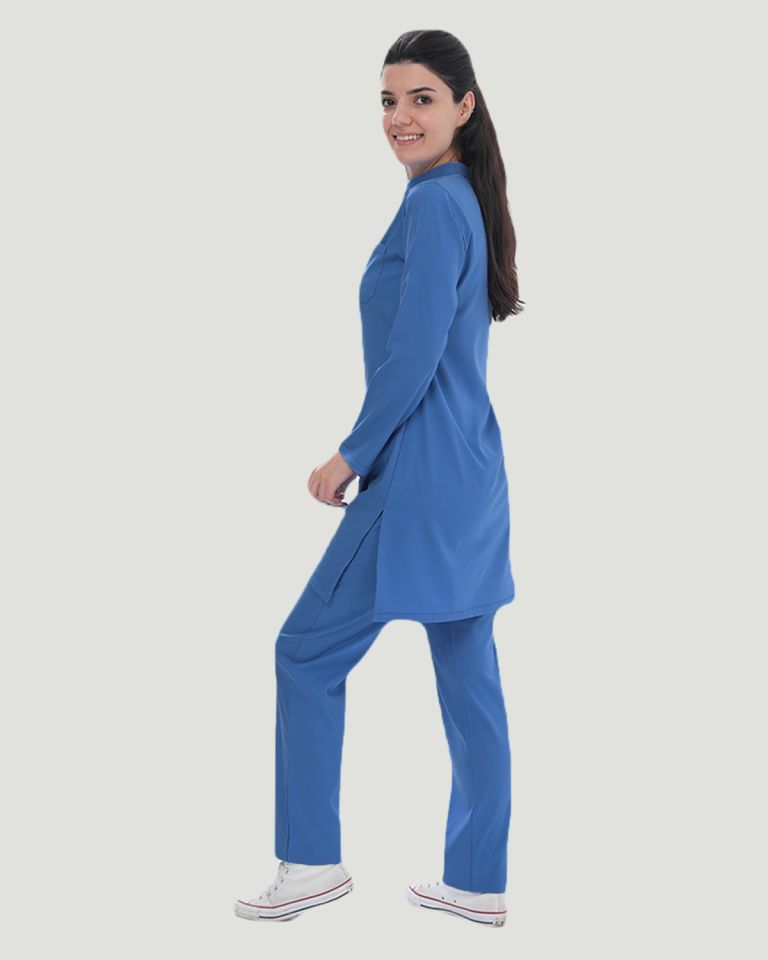 TERİKOTON (İNCE KUMAŞ) TESETTÜR CERRAHİ UNİFORMA TAKIM XS - Parlament Mavi