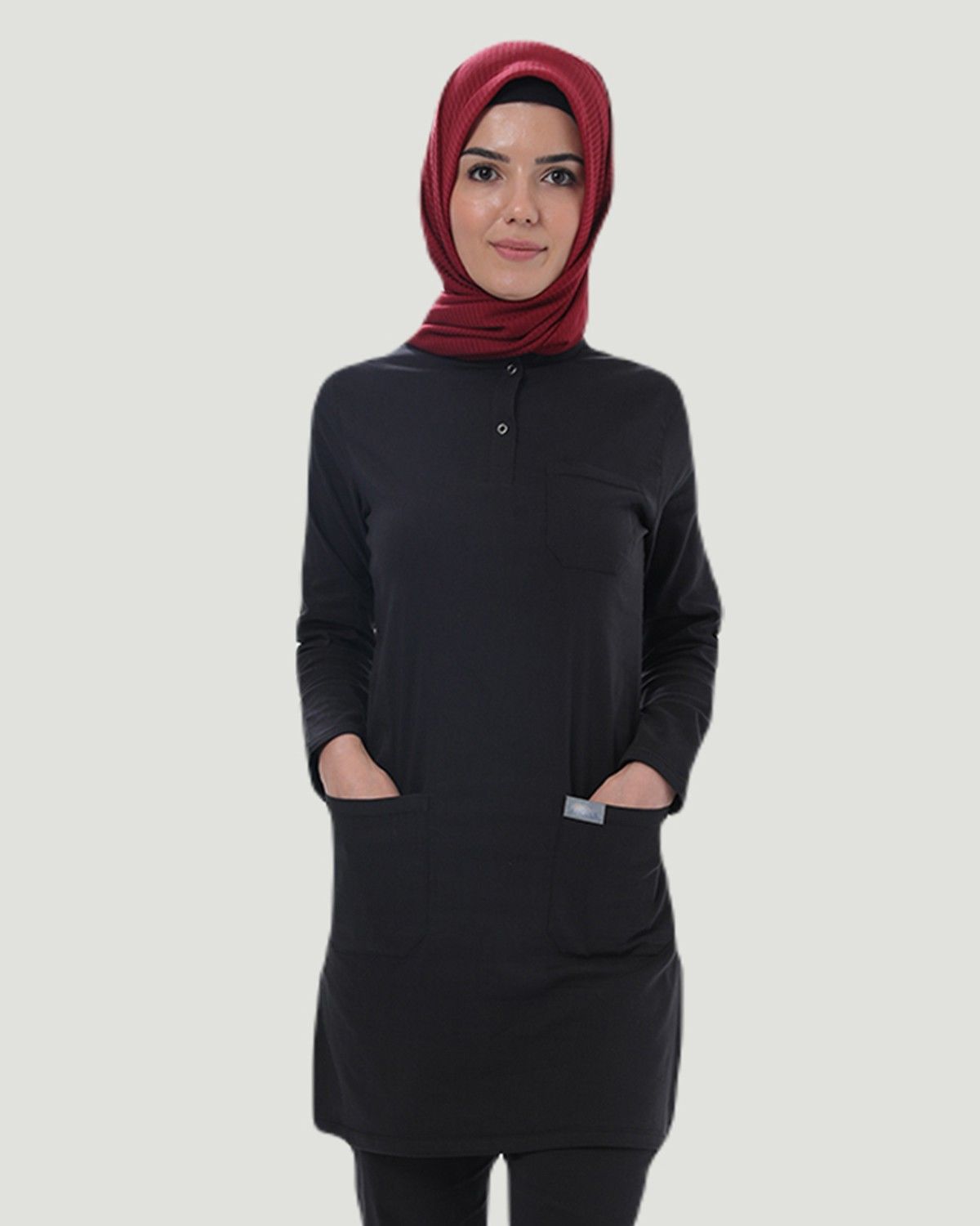 TERİKOTON (İNCE KUMAŞ) TESETTÜR CERRAHİ UNİFORMA TAKIM Siyah - L