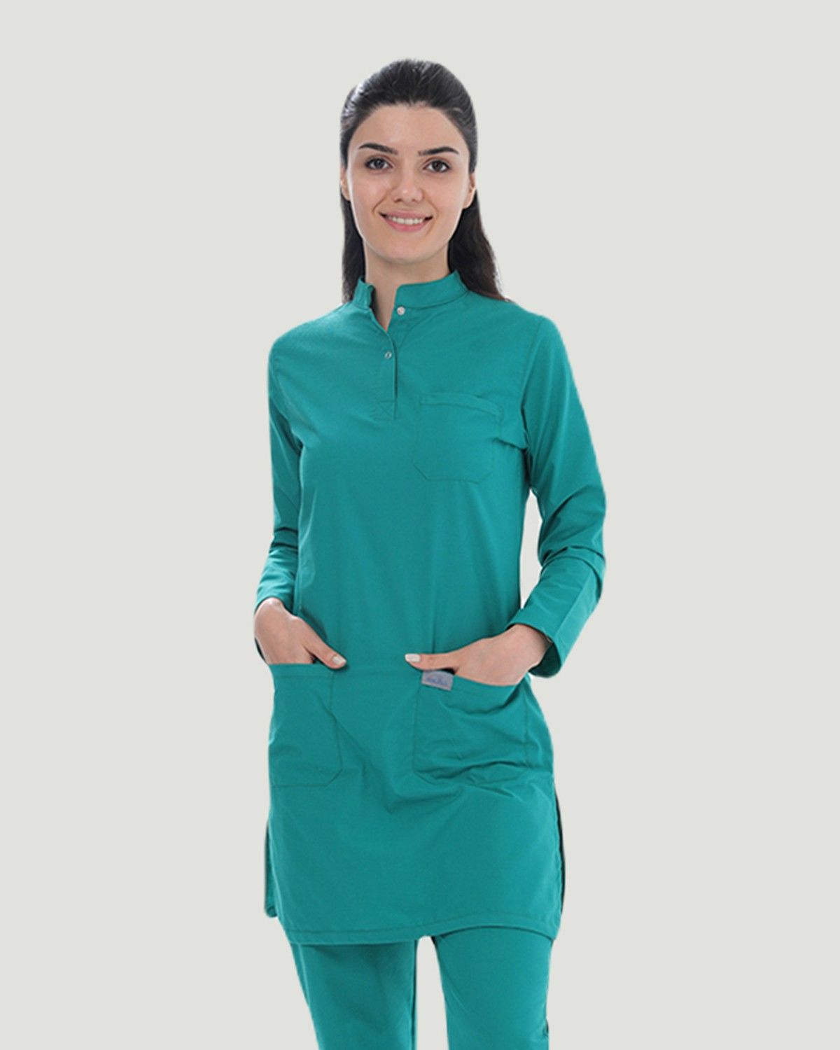 TERİKOTON (İNCE KUMAŞ) TESETTÜR CERRAHİ UNİFORMA TAKIM L - Benetton Yeşil