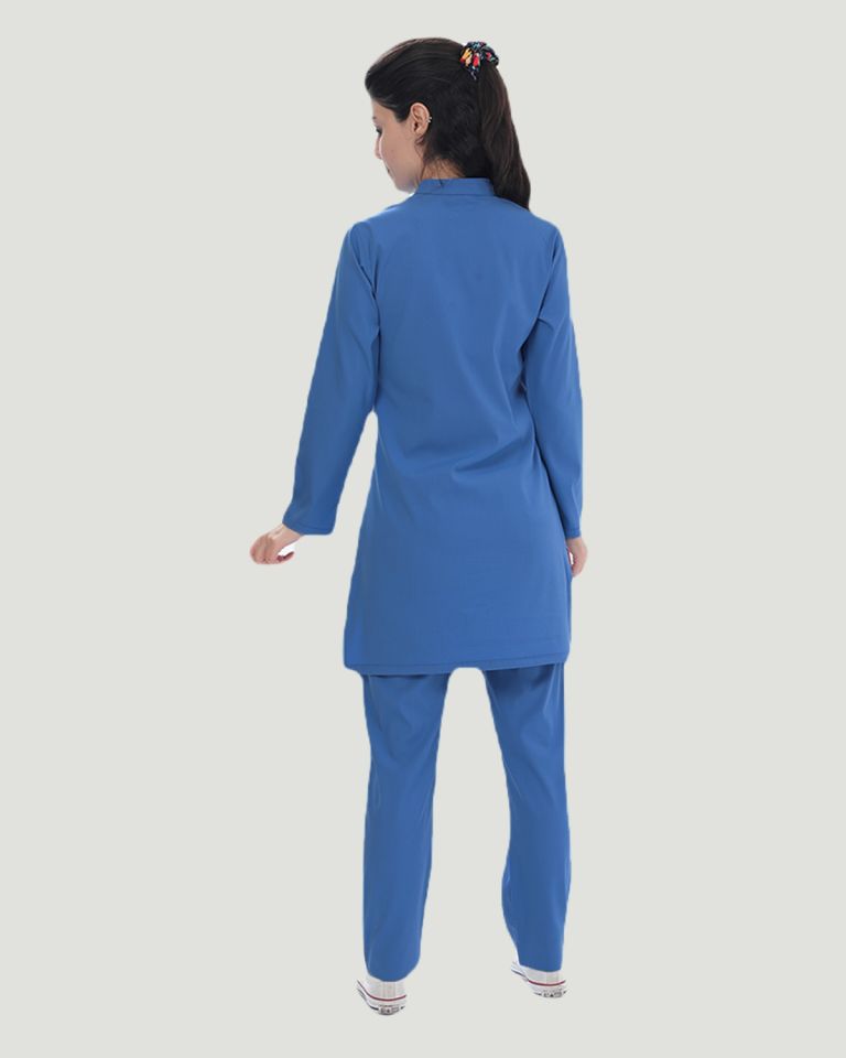 TERİKOTON (İNCE KUMAŞ) TESETTÜR CERRAHİ UNİFORMA TAKIM XL - Parlament Mavi