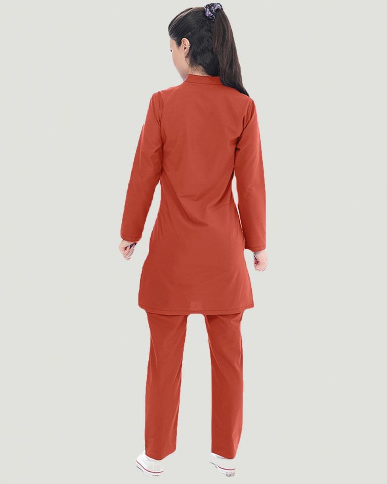 TERİKOTON (İNCE KUMAŞ) TESETTÜR CERRAHİ UNİFORMA TAKIM L - Yanık Turuncu