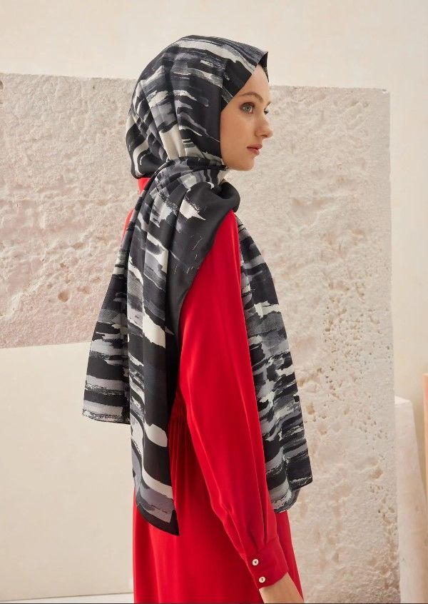 CARDİON MEDİNE İPEĞİ ŞAL PASTEL MODEL FÜME SİYAH