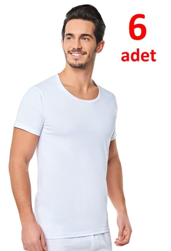 Seher Erkek Penye Bisiklet Yaka Atlet 6'lı Beyaz/Gri