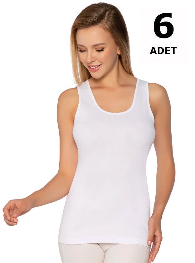 Tutku 0136 Tutku Kadın Ribana Geniş Askı Atlet 6'lı Beyaz/Siyah/Ten/Gri