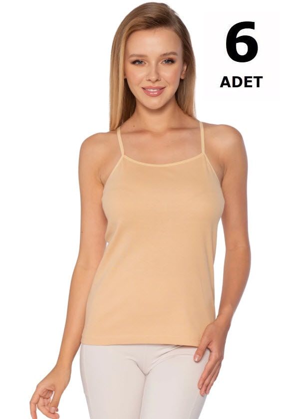 Tutku 0136 Tutku Kadın Ribana Geniş Askı Atlet 6'lı Beyaz/Siyah/Ten/Gri TEN - S