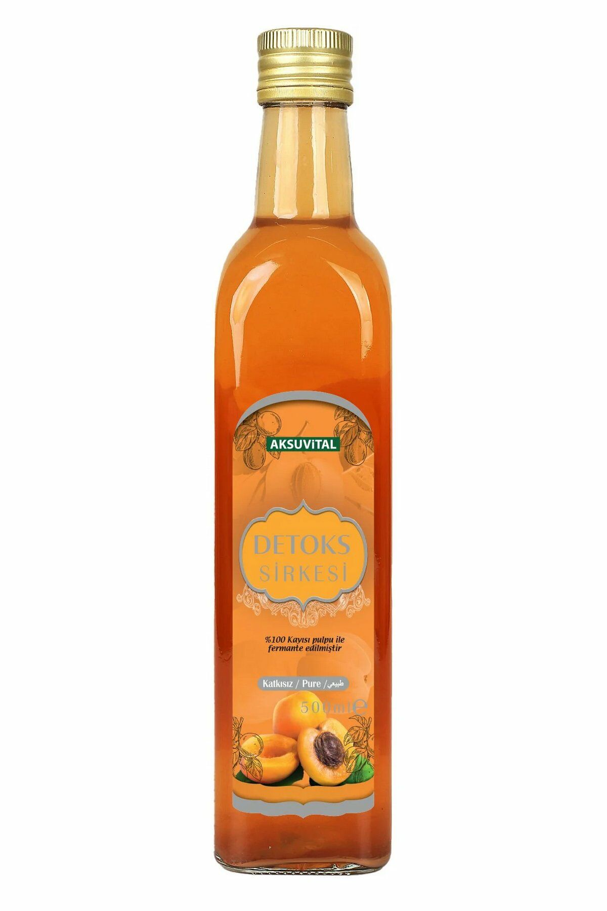 AksuVital Detox Sirkesi Katkısız %100 Kayısı Pulp 500 ml