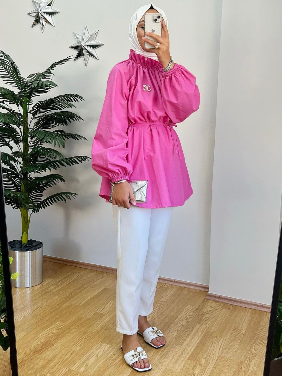 Sahra Büzgülü Gömlek Pembe