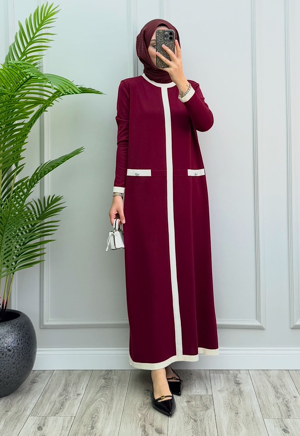 Safir Merserize Elbise Bordo