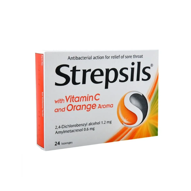 (SADECE ECZANE PAZARYERİ) Strepsils Portakal & C Vitamini Aromalı 24 Pastil - (SKT:07/2026) (SADECE ECZANE PAZARYERİ)