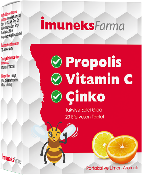 Imuneks Farma Propolis + Vitamin C + Çinko 20 Efervesan Tablet - (SKT: 08/2025)