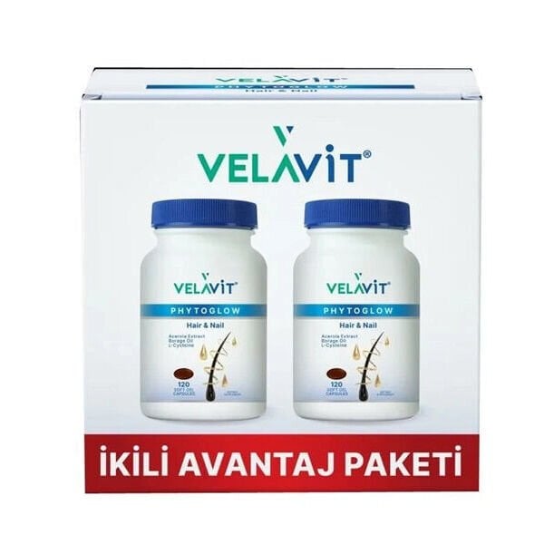 Velavit Phytoglow Hair & Nail 120 Soft Gel Capsules - 2'li Avantajlı Paket - (SKT: 08/2027)