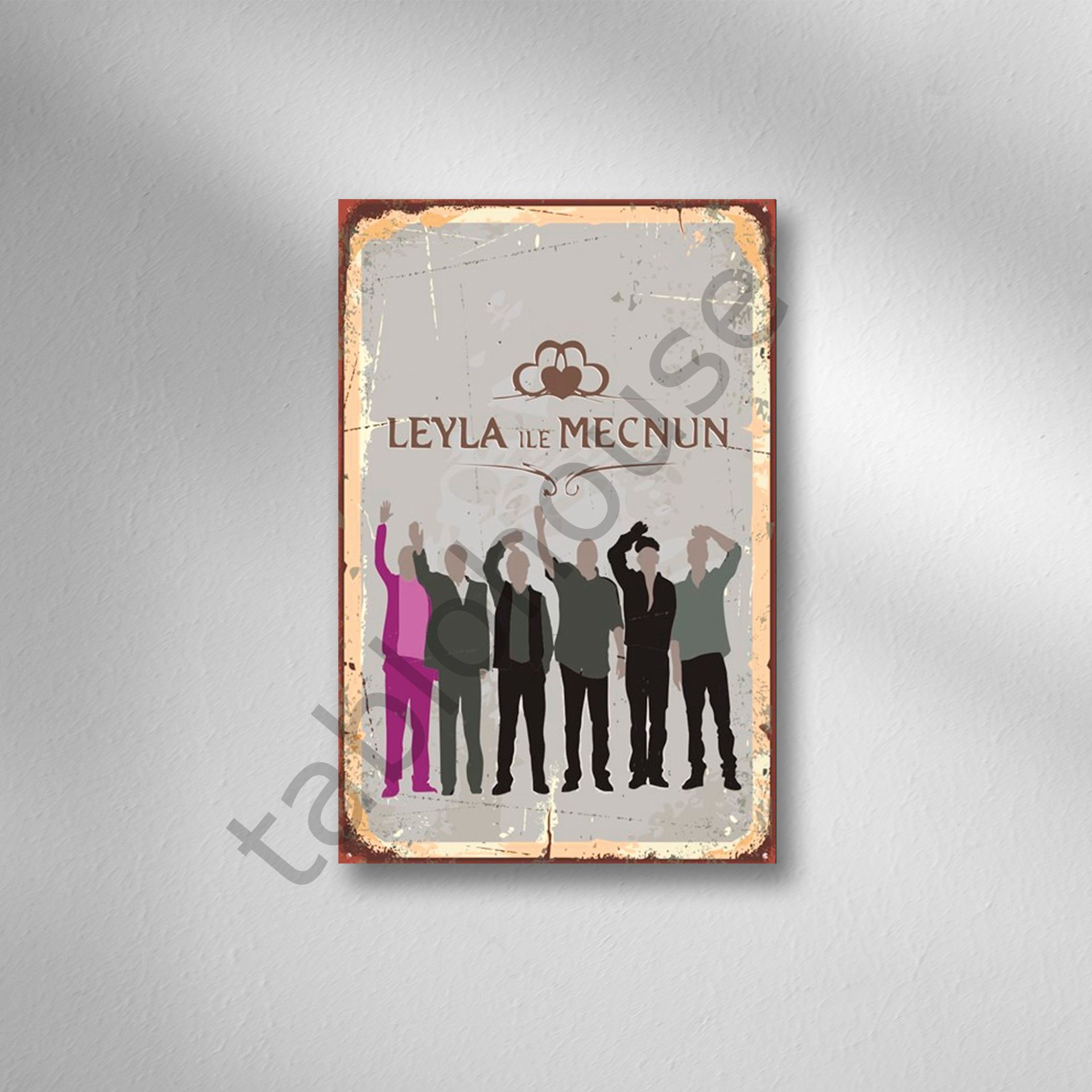 Leyle İle Mecnun Retro Ahşap Poster