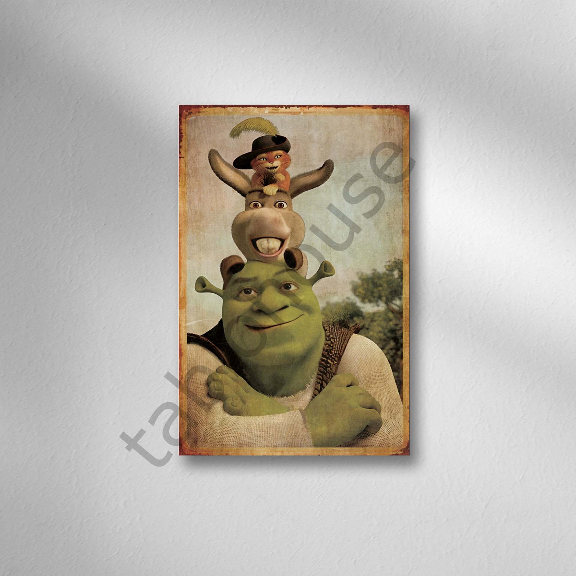 Shrek Ve Arkadaşları Retro Ahşap Poster