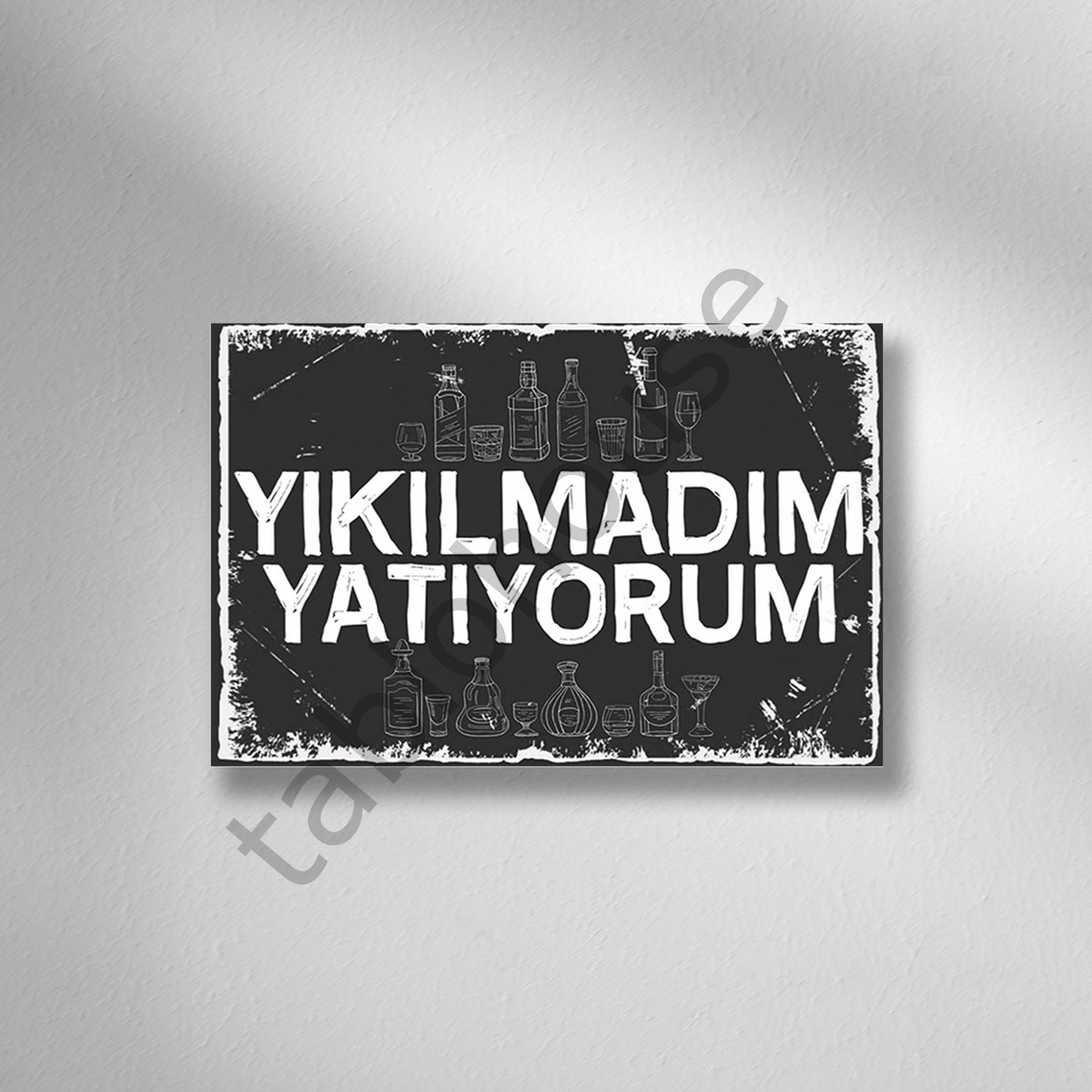 Yıkılmadım Yatıyorum Retro Ahşap Poster