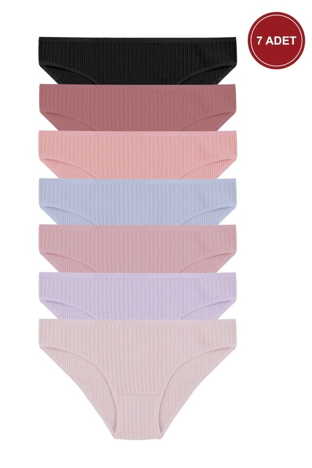 Kadın 7'li Ajur Slip Mavi -  Pembe - S -  M